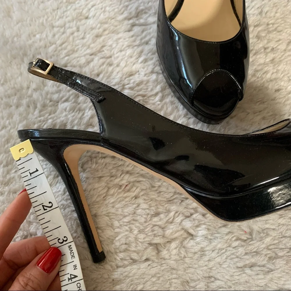 Jimmy Choo Black Nova Peep Toe Slingback Patent Heels - Picture 14 of 15